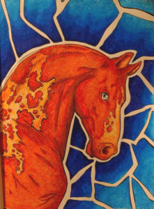 A page from “The Amazing World of Horses” colored by Helen Duran.